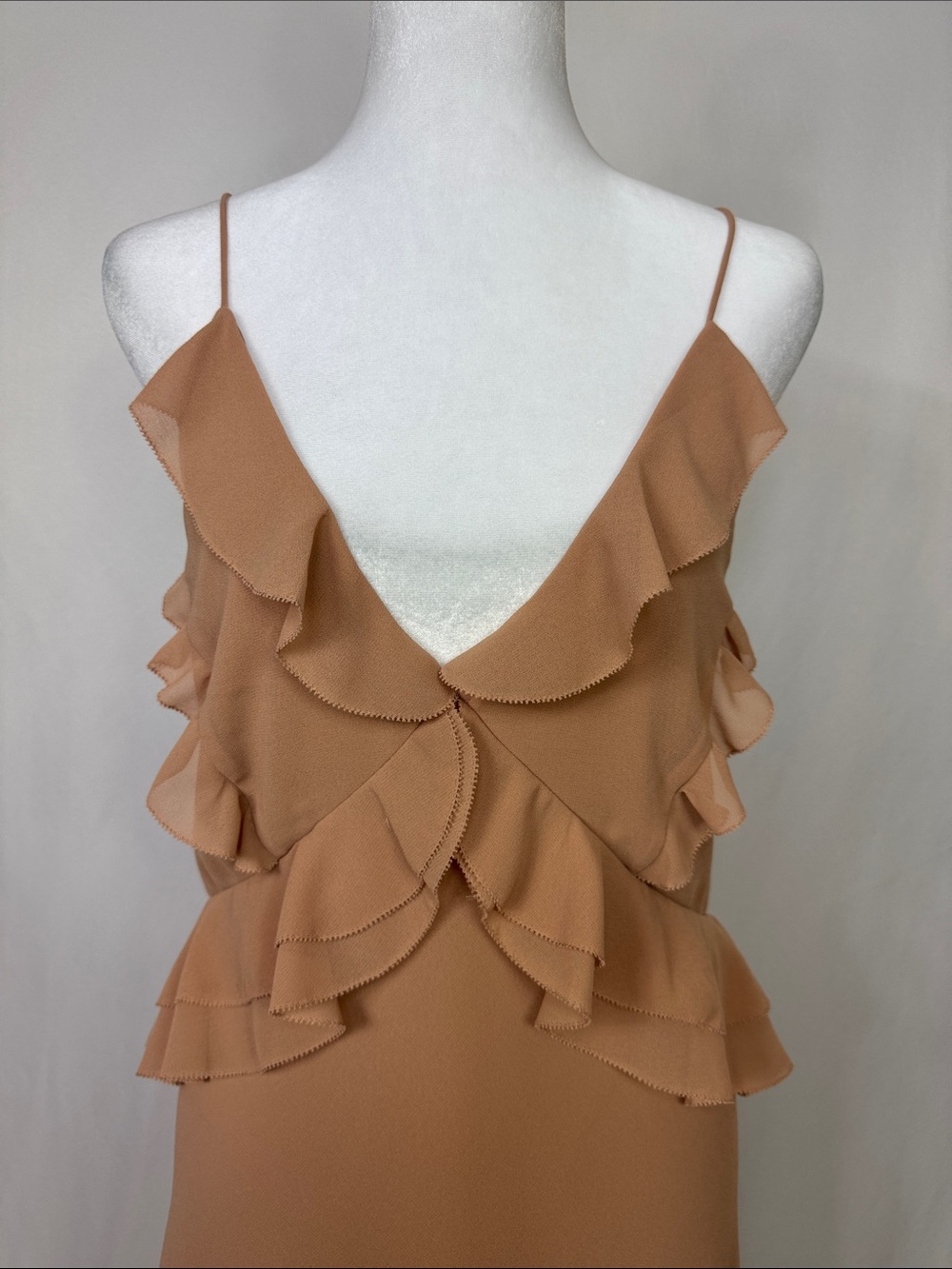 Favorite Daughter Ruffled Chiffon Maxi Dress Size Medium Taupe NWOT - Picture 5 of 13